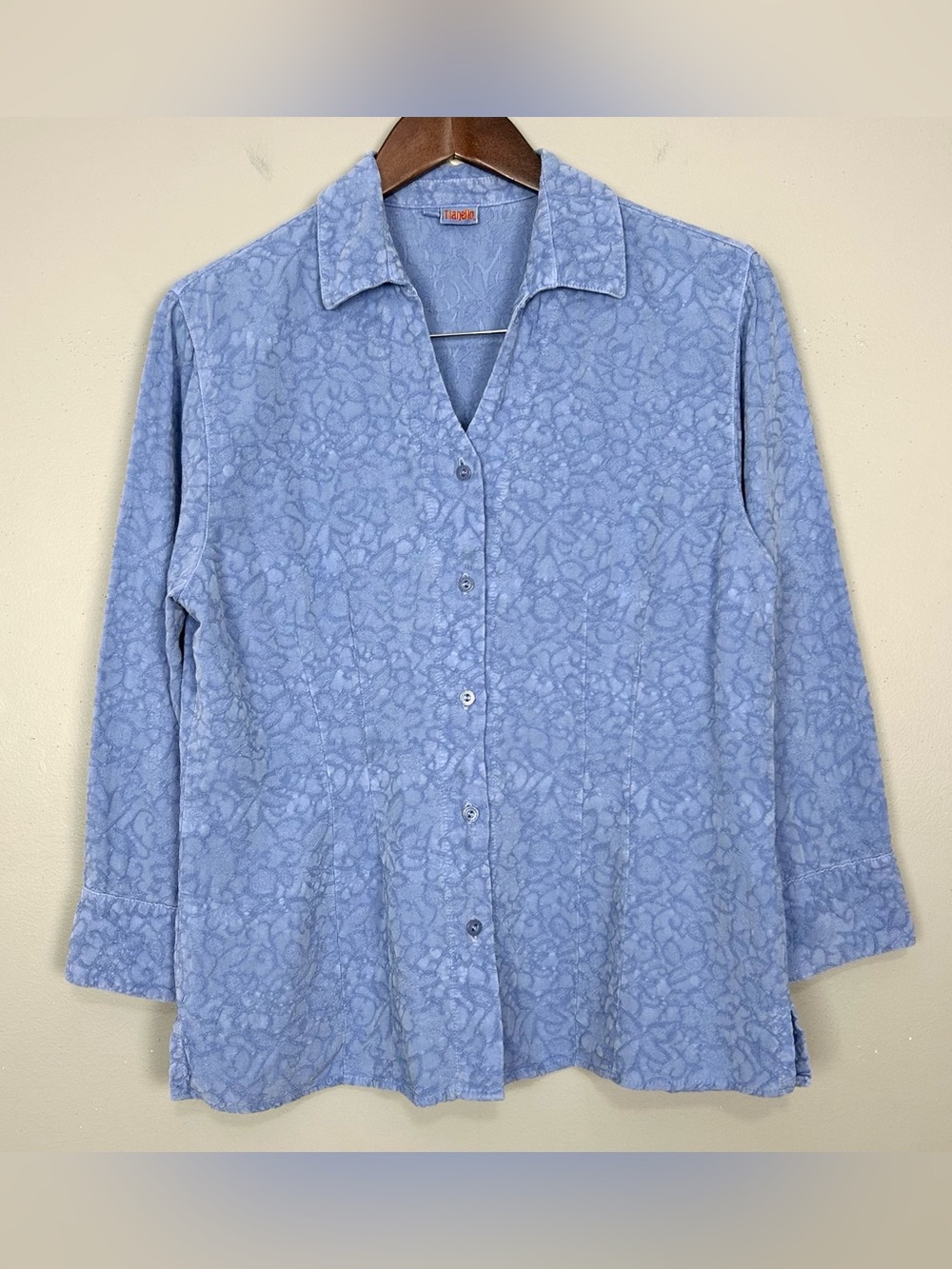 Tianello Garment Dyed Tencel Blouse Women’s Size M Floral Jacquard Texture